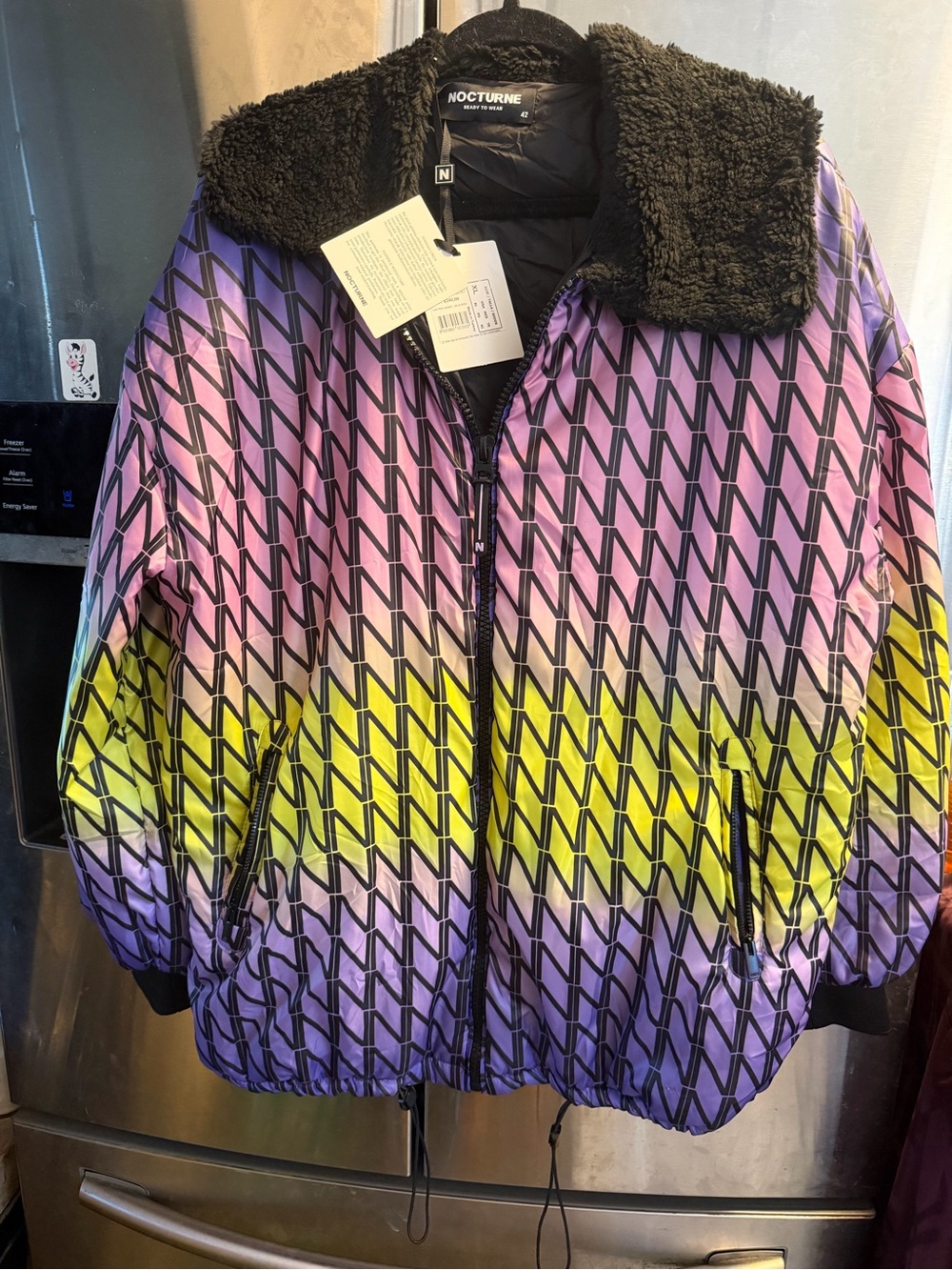 Nocturne Men’s Gradient Purple & Yellow Geometric Puffer Jacket